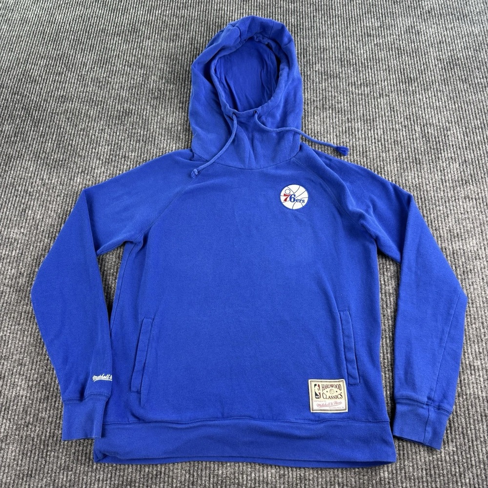 Philadelphia 76ers Hoodie Womens Medium Blue Mitchell & Ness NBA Pullover Logo